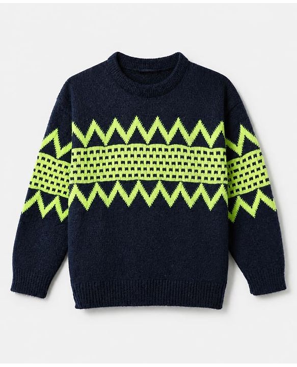 Pine Kids Pullover with Full Sleeves and Geometric Design in Black