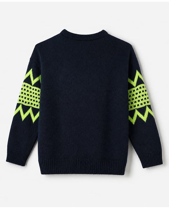 Pine Kids Pullover with Full Sleeves and Geometric Design in Black