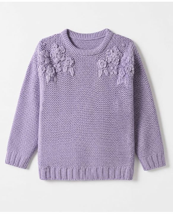 Pine Kids Pullover with Full Sleeves and Floral Embroidery in Lilac