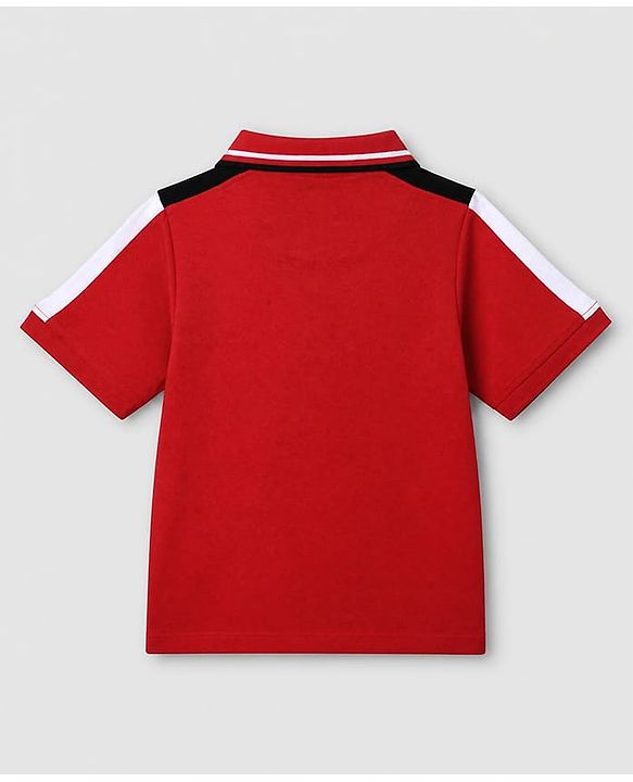 Pine Kids Marvel 100% Cotton Knit Polo T-Shirt with Half Sleeves and Captain America Print in Red for 4-5 Years