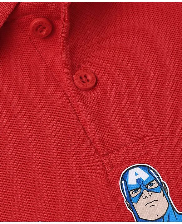 Pine Kids Marvel 100% Cotton Knit Polo T-Shirt with Half Sleeves and Captain America Print in Red for 4-5 Years