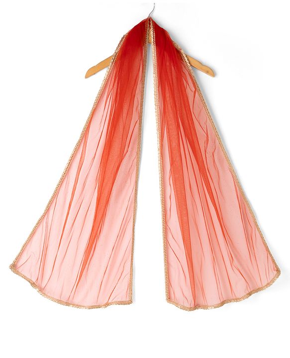 Pine Kids Woven Sleeveless Choli & Lehenga Set With Sequinned Embroidery & Dupatta - Rust Orange