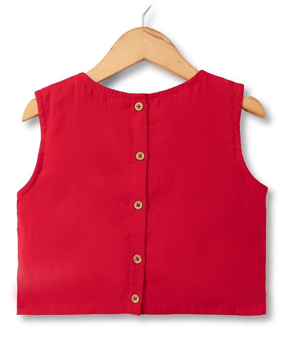 Pine Kids Woven Sleeveless Choli & Lehenga Set With Sequinned Embroidery & Dupatta - Red