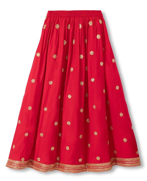 Pine Kids Woven Sleeveless Choli & Lehenga Set With Sequinned Embroidery & Dupatta - Red