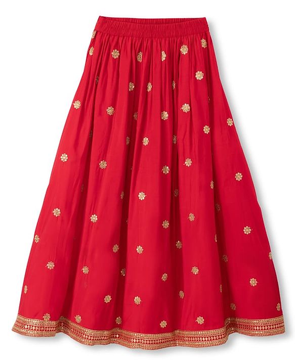 Pine Kids Woven Sleeveless Choli & Lehenga Set With Sequinned Embroidery & Dupatta - Red