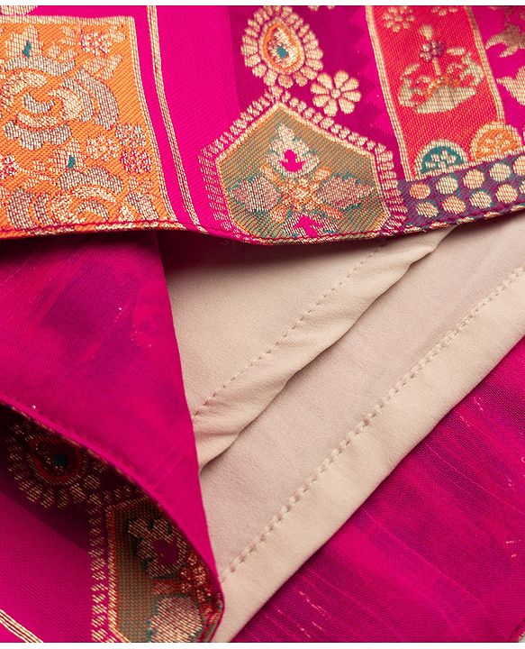 Pine Kids Woven Sleeveless Choli & Lehenga Set With Floral Print & Lace Work & Dupatta - Dark Pink