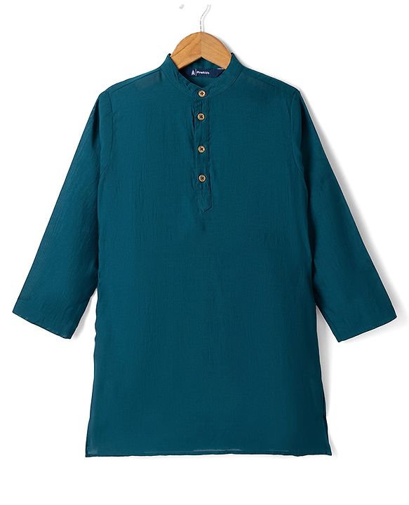 Pine Kids Woven Full Sleeves Kurta Pyjama Set and Waistcoat with Full Length and Floral Embroidery in Teal Blue for 4-5 Years
