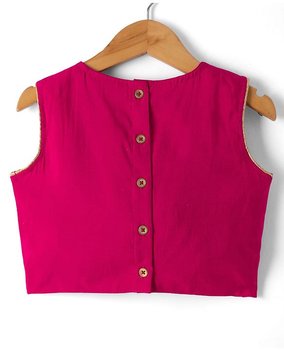 Pine Kids Woven Full Length Lehenga Choli with Dupatta and Mandala Embroidery in Dark Pink
