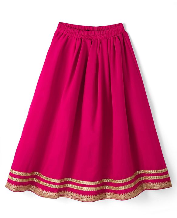 Pine Kids Woven Full Length Lehenga Choli with Dupatta and Mandala Embroidery in Dark Pink