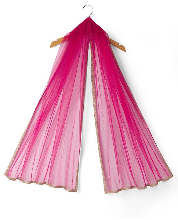 Pine Kids Woven Full Length Lehenga Choli with Dupatta and Mandala Embroidery in Dark Pink