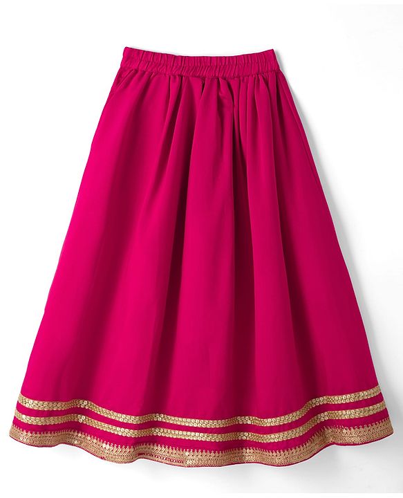 Pine Kids Woven Full Length Lehenga Choli with Dupatta and Mandala Embroidery in Dark Pink