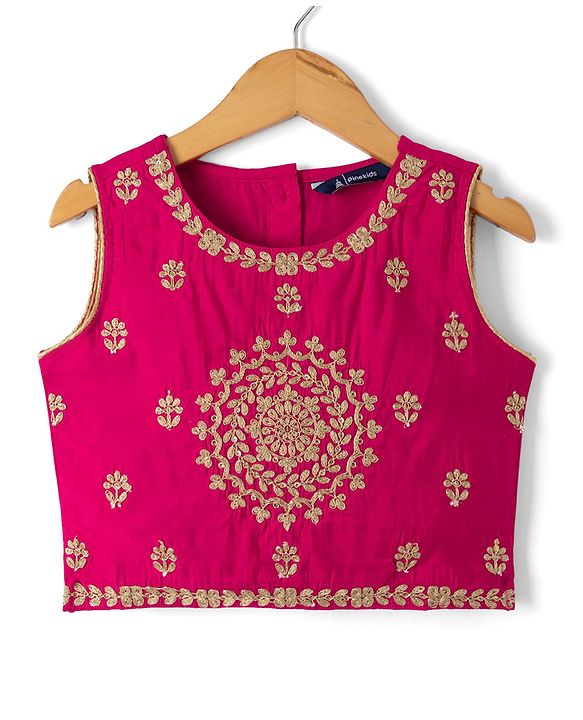 Pine Kids Woven Full Length Lehenga Choli with Dupatta and Mandala Embroidery in Dark Pink
