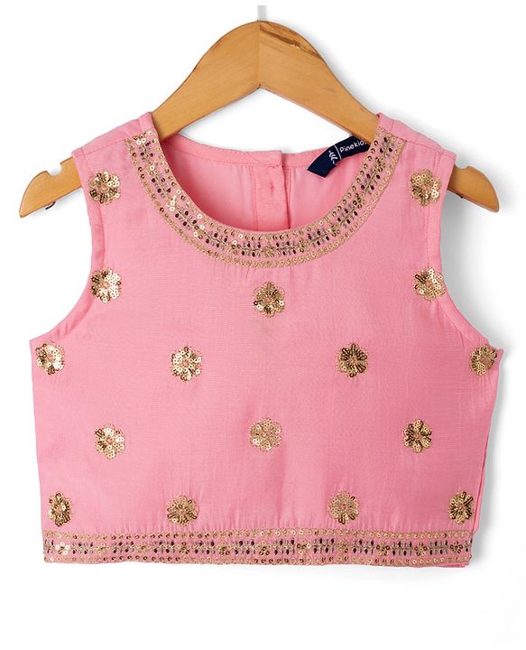 Pine Kids Woven Sleeveless Choli & Lehenga Set With Dupatta & Sequin Embroidered - Pink & Lavender