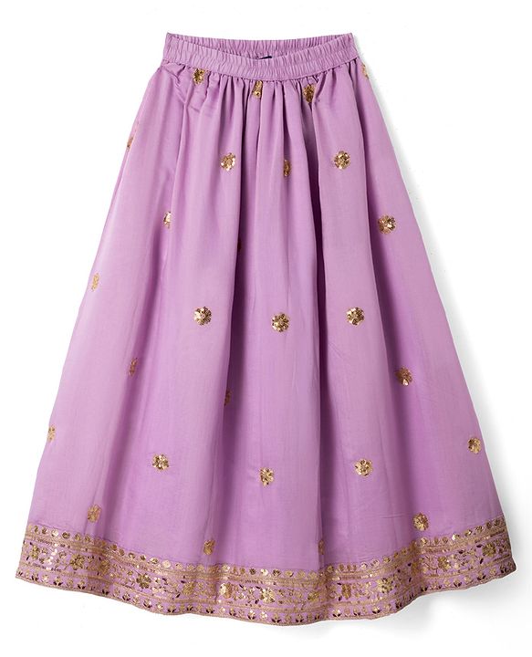 Pine Kids Woven Sleeveless Choli & Lehenga Set With Dupatta & Sequin Embroidered - Pink & Lavender