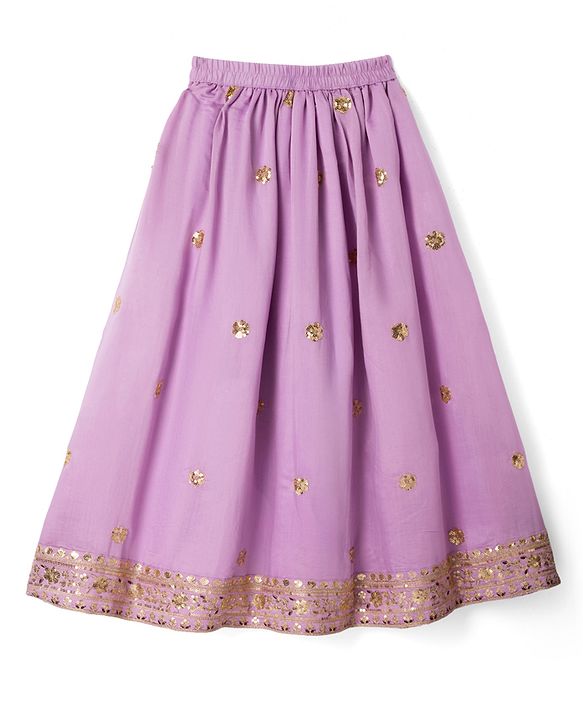 Pine Kids Woven Sleeveless Choli & Lehenga Set With Dupatta & Sequin Embroidered - Pink & Lavender
