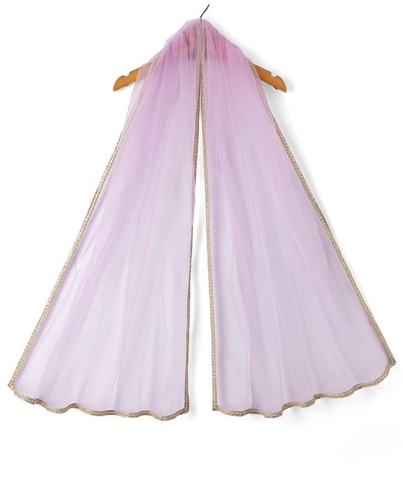 Pine Kids Woven Sleeveless Choli & Lehenga Set With Dupatta & Sequin Embroidered - Pink & Lavender