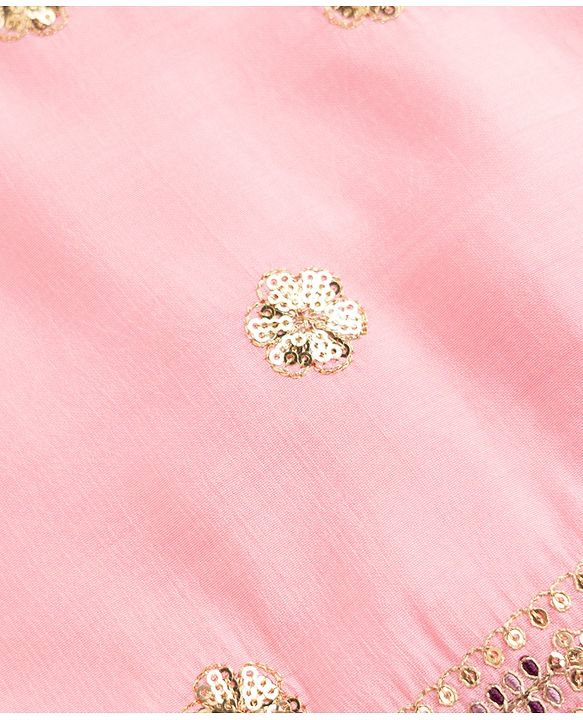 Pine Kids Woven Sleeveless Choli & Lehenga Set With Dupatta & Sequin Embroidered - Pink & Lavender