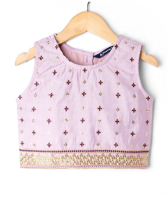 Pine Kids Woven Sleeveless Choli & Lehenga Set With Sequinned Embroidery & Dupatta - Wine