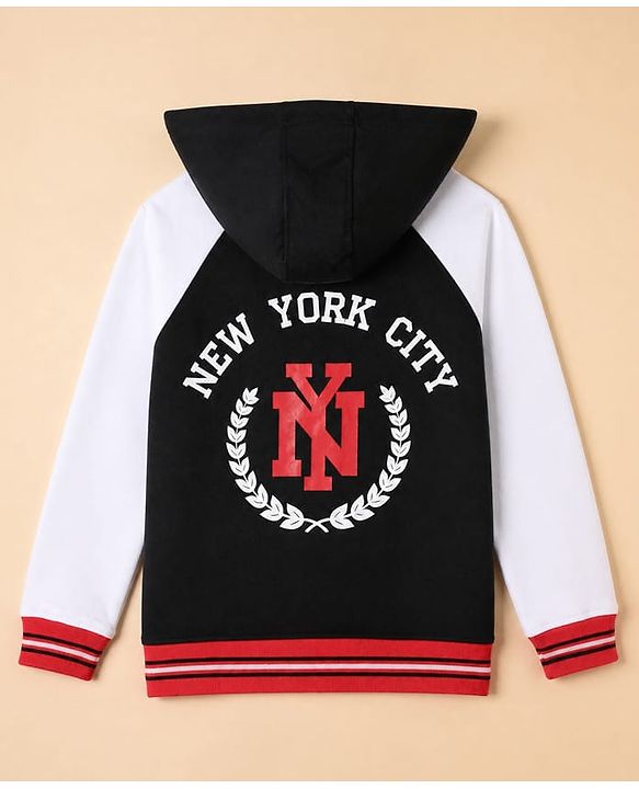 Pine Kids 100% Cotton Knit Sweatshirt with Full Raglan Sleeves and New York City Print in Black