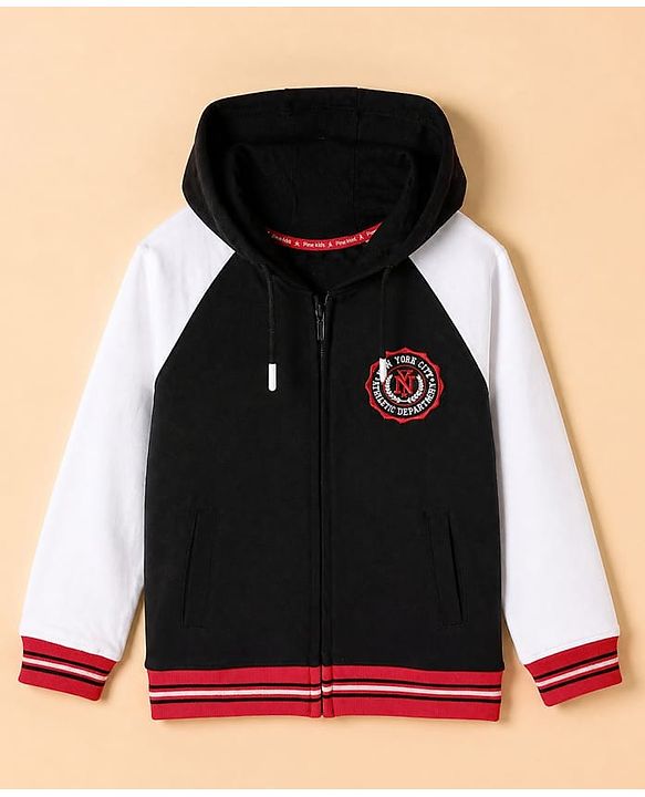 Pine Kids 100% Cotton Knit Sweatshirt with Full Raglan Sleeves and New York City Print in Black