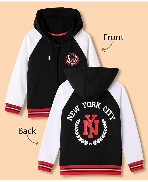 Pine Kids 100% Cotton Knit Sweatshirt with Full Raglan Sleeves and New York City Print in Black