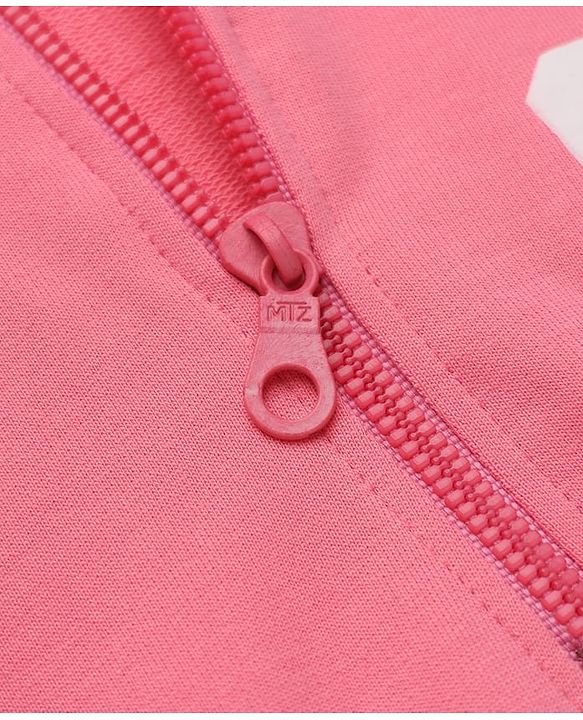 Pine Kids 100% Cotton Knit Winter Frock with Full Sleeves Hood and 06 Print in Pink