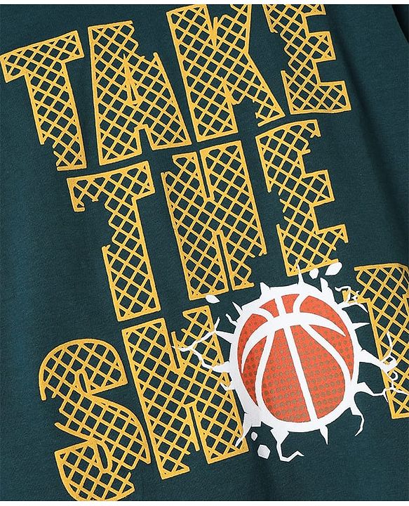 Pine Kids 100% Cotton Knit Full Sleeves T-Shirts with Take The Shot Print - Dark Green