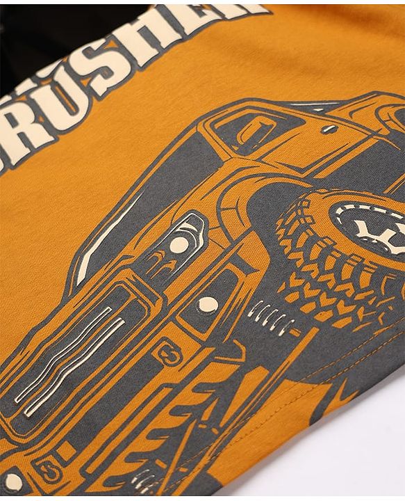 Pine Kids 100% Cotton Knit T-Shirts with Full Sleeves and Mighty Crusher Print in Brown for 4-5 Years