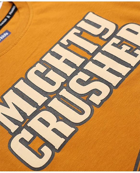 Pine Kids 100% Cotton Knit T-Shirts with Full Sleeves and Mighty Crusher Print in Brown for 4-5 Years
