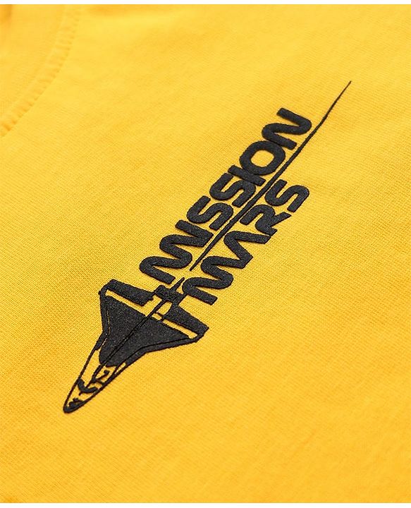Pine Kids 100% Cotton Knit Full Sleeves T-Shirt with Front and Back Space Shuttle Print in Yellow