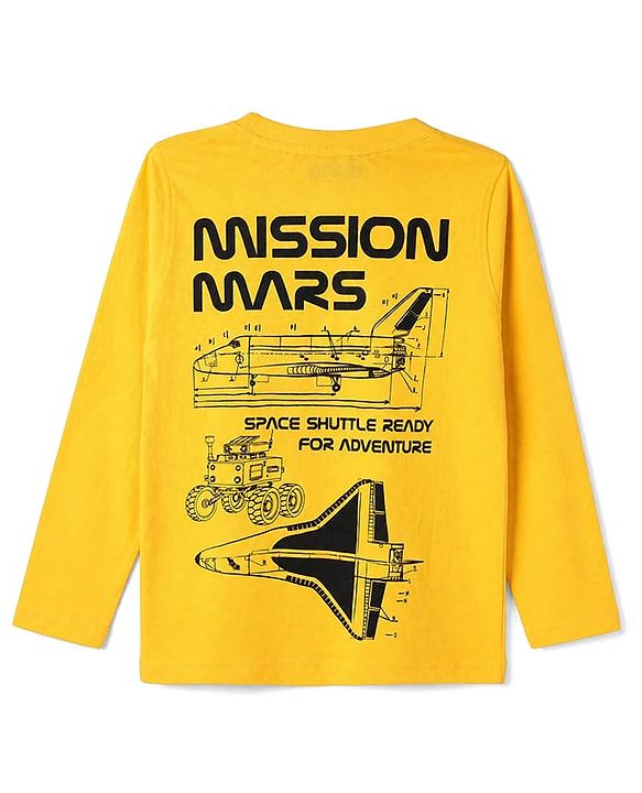 Pine Kids 100% Cotton Knit Full Sleeves T-Shirt with Front and Back Space Shuttle Print in Yellow