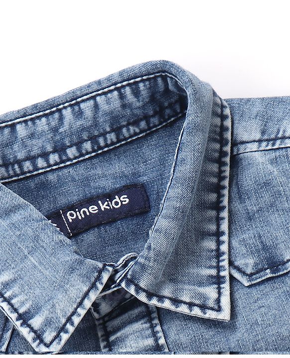 Pine Kids 100% Cotton Denim Shirts with Half Sleeves and Chill Vibes Only Text Print - Sky Blue