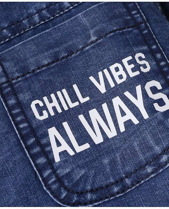 Pine Kids 100% Cotton Woven Denim Shirt with Half Sleeves and Chill Vibes Always Print - Royal Blue