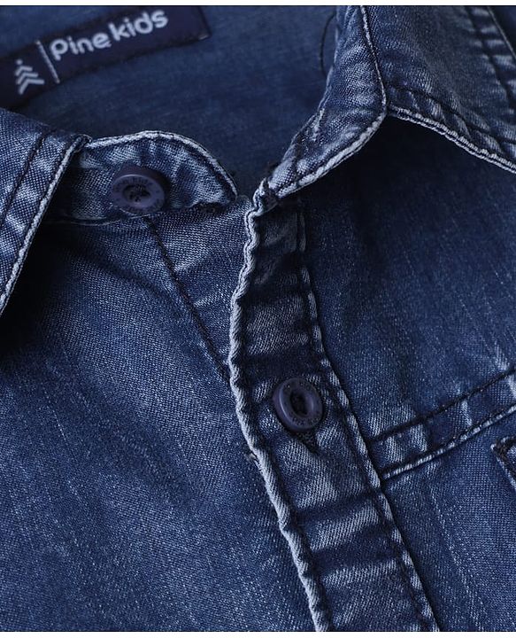 Pine Kids 100% Cotton Woven Denim Shirt with Half Sleeves and Chill Vibes Always Print - Royal Blue