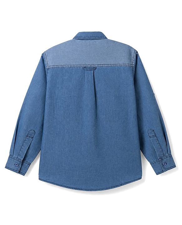 Pine Kids 100% Cotton Woven Denim Shirt with Full Sleeves in Royal Blue