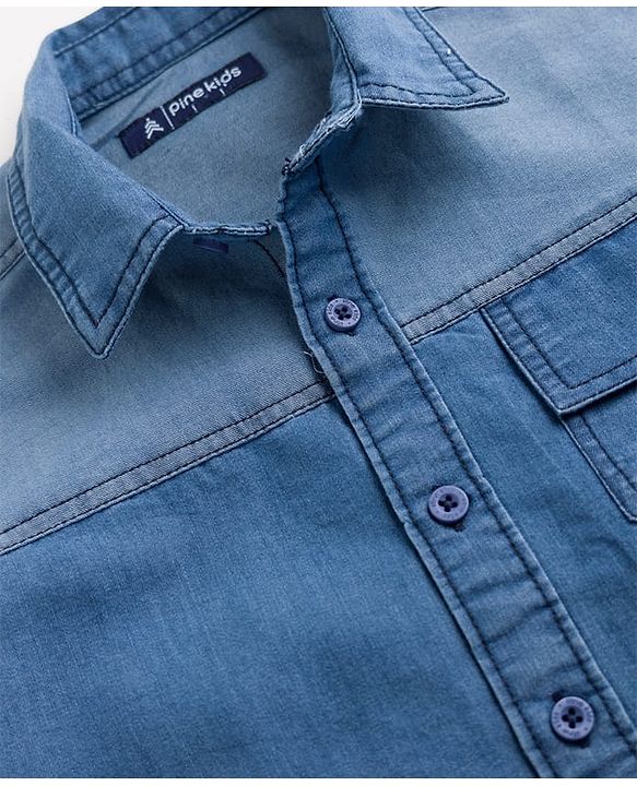 Pine Kids 100% Cotton Woven Denim Shirt with Full Sleeves in Royal Blue