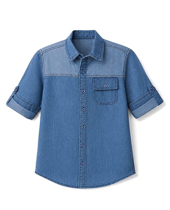 Pine Kids 100% Cotton Woven Denim Shirt with Full Sleeves in Royal Blue