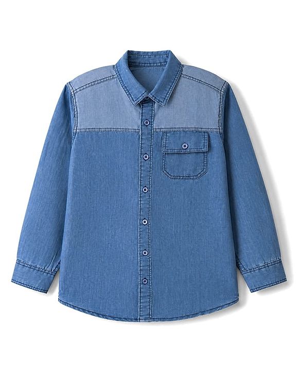 Pine Kids 100% Cotton Woven Denim Shirt with Full Sleeves in Royal Blue