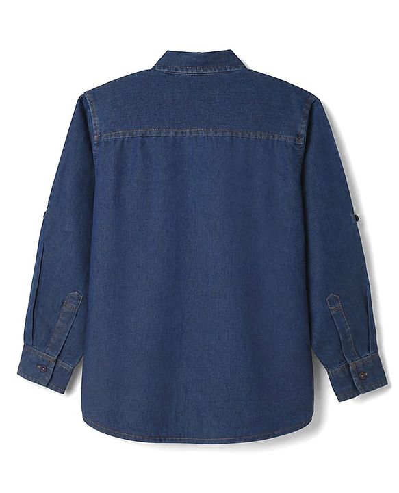 Pine Kids Cotton Woven Full Sleeves Denim Shirt with Ny Applique in Navy Blue