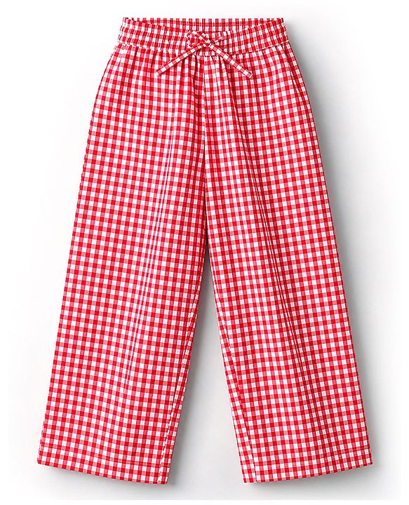 Pine Kids 100 % Cotton Knit Full Sleeves Co-Ord Top And Pyjama Night Suit With Checked Print - Red