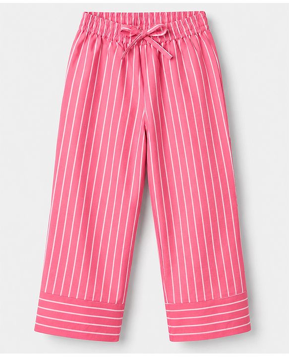 Pine Kids 100% Cotton Woven Full Sleeves Co-Ords Shirt & Pajama Night Suit With Bow Applique - Pink