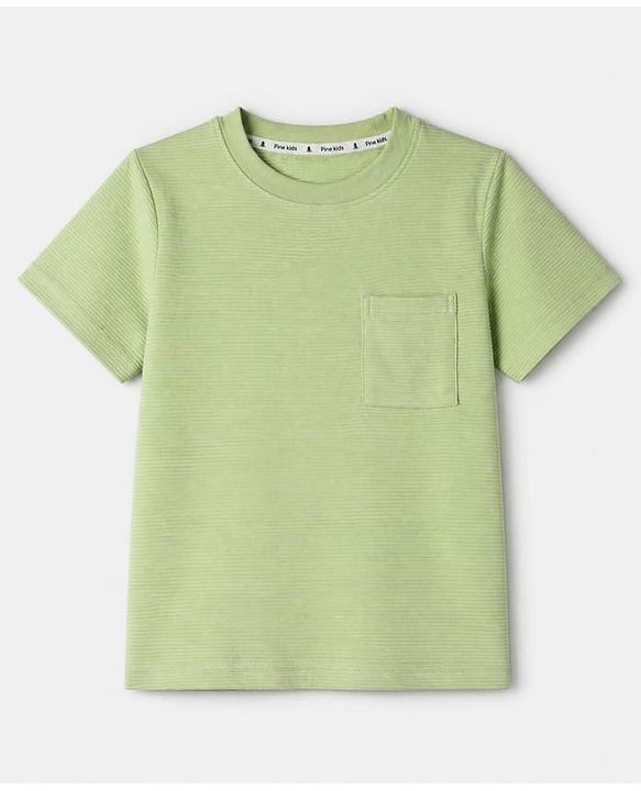 Pine Kids Ottoman Knit Half Sleeves Striped T-Shirt and Pant Set - Green