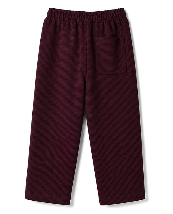 Pine Kids Cotton Ottoman Half Sleeves T-Shirt and Pant with Full Length and Smile Today Patch - Wine