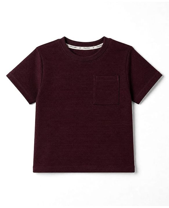 Pine Kids Cotton Ottoman Half Sleeves T-Shirt and Pant with Full Length and Smile Today Patch - Wine