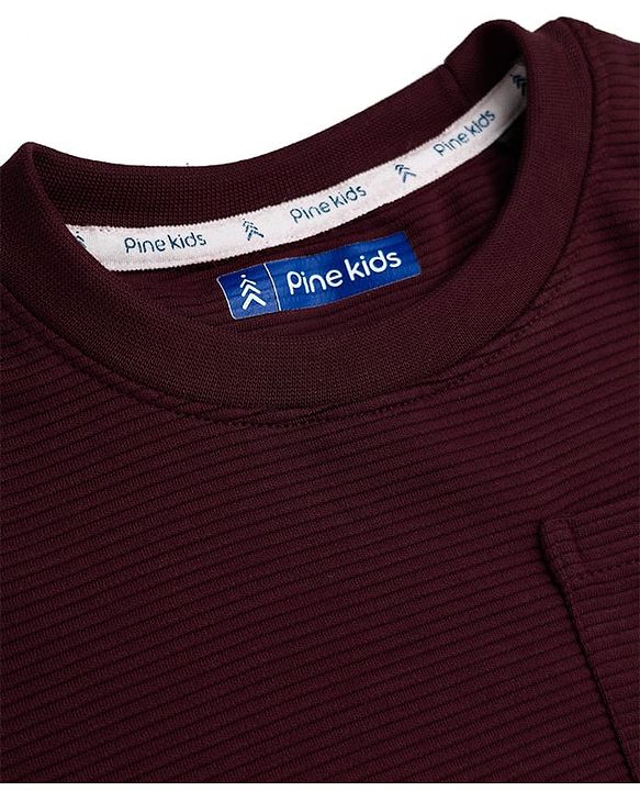 Pine Kids Cotton Ottoman Half Sleeves T-Shirt and Pant with Full Length and Smile Today Patch - Wine