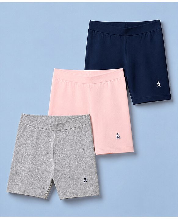 Pine Kids Knit Knit Cycling Shorts Above Knee Length Pack of 3 in Beige, Navy and Light Pink