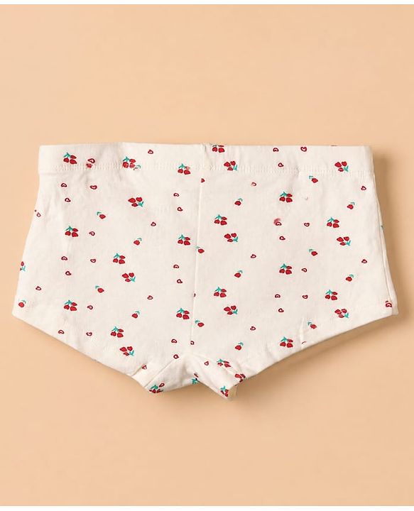 Pine Kids Cotton Elastane Knit Panties With Floral Print Pack of 3 - White Red & Pink