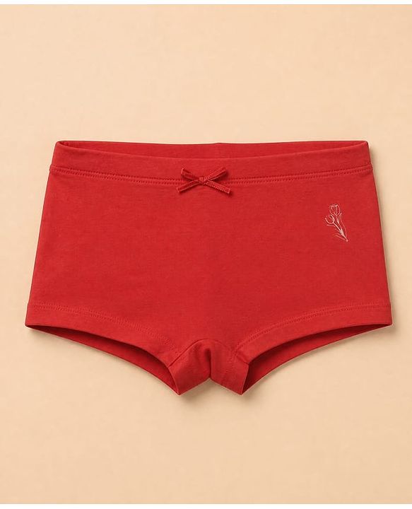 Pine Kids Cotton Elastane Knit Panties With Floral Print Pack of 3 - White Red & Pink