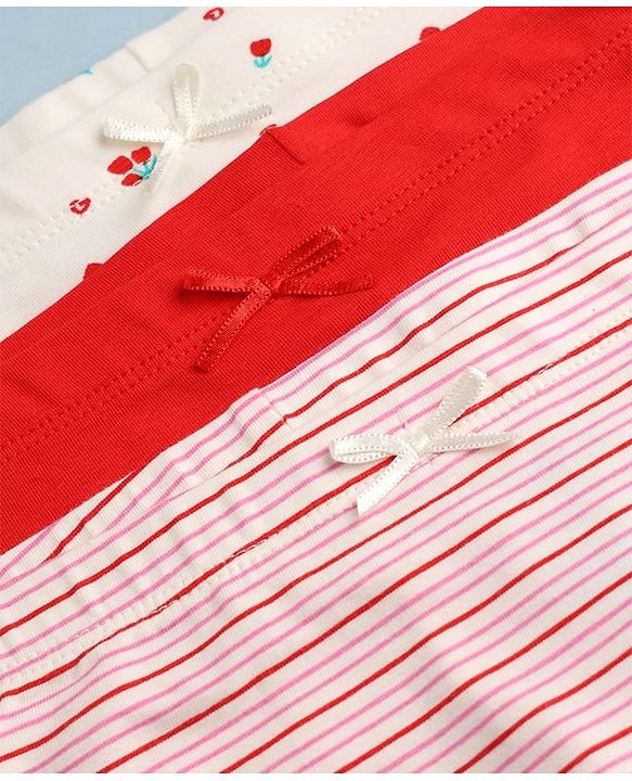 Pine Kids Cotton Elastane Knit Panties With Floral Print Pack of 3 - White Red & Pink