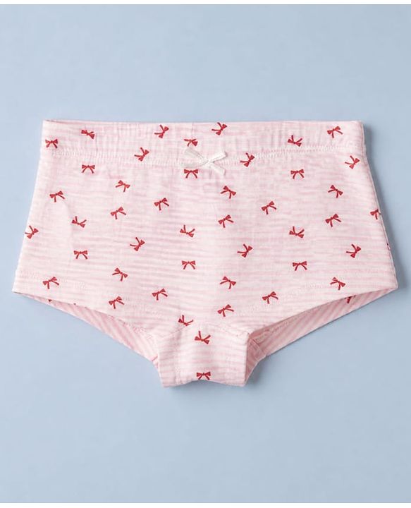 Pine Kids Cotton Elastane Knit Striped Panties With Bow Print & Applique Pack of 3 - White, Red & Pink